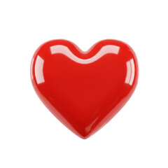 Vibrant glossy red three-dimensional heart, lacquered, reflective, clear contours, perfectly formed, centrally placed on a pure transparent plain background, isolated, smooth, shadowless studio