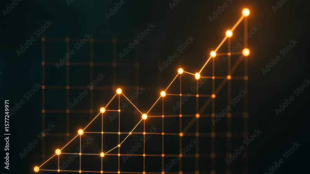 Poster bright orange line graph on dark background showing growth in data visualization and analytics