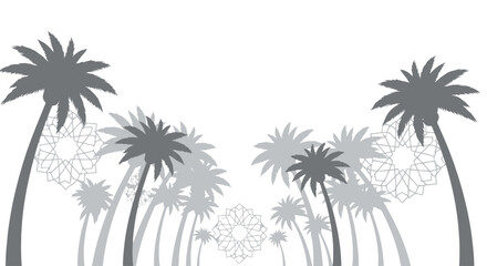 Obraz premium Monochromatic Palm Trees with Subtle Geometric Patterns Illustration