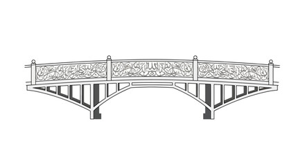 Elegant Ornate Arch Bridge Line Art Vector Illustration