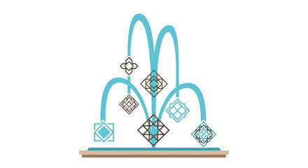 Stylized Fountain with Intricate Geometric Patterns and Water Arcs