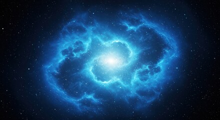 Obraz premium Vast Cosmic Nebula Displays Brilliant Blue Swirling Clouds of Stardust and Distant Stars in Deep Space