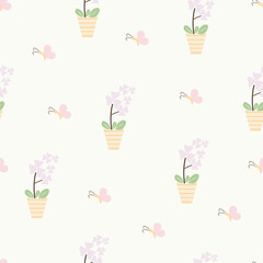 Cute floral seamless pattern with flowers and butterfly. Wildflower vector illustration in spring or summer. Elegant template for fabric, wallpaper, stationery, wrapping, card, and phone cases.