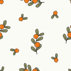 Orange fruit and leaves seamless pattern. Organic vitamins and healthy nutrition. Fresh Mandarin orange fruit vector design for wallpaper, clothing, wrapping, fabric, stationery, and phone cases.