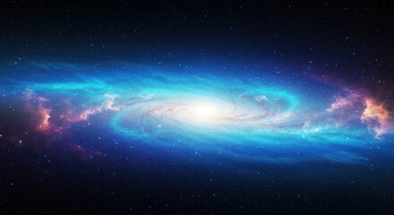 Obraz premium Vast Cosmic Spiral Galaxy Illuminated by Bright Stellar Core in Deep Space