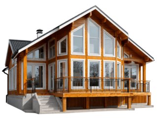 Luxury Log Cabin Home: A stunning modern log cabin home with expansive windows showcasing natural light and beautiful wooden exterior, situated on a private lot.