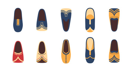 Diverse Traditional Ethnic Flat Shoes Collection Vector Illustration Set