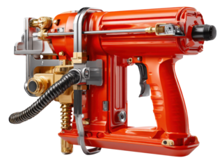 High-Tech Tool: A detailed view showcases a cutting-edge red tool with intricate mechanical components, highlighting innovation and industrial design.