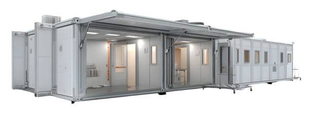 Realistic Isolated Transparent-Background expandable modular clinic roo digital artwork, PNG cutout, ideal for video overlays and web banners, royalty-free, professional graphics