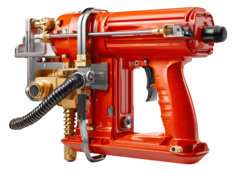 High-Tech Tool: A detailed view showcases a cutting-edge red tool with intricate mechanical components, highlighting innovation and industrial design.