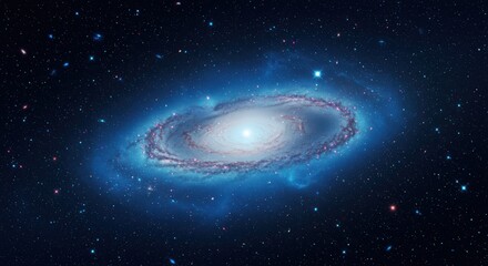 Fototapeta premium Vast Cosmic Spiral Galaxy With Glowing Blue Nebulae And Countless Distant Stars Shining In The Darkness Of Deep Space