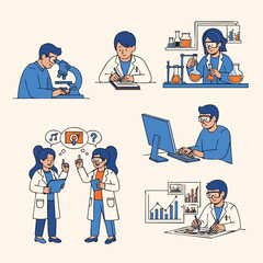 Pixel Art Detailed Science Researcher Character Set Profession Illustration