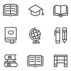 Education and school icon set , Books, globe, desk, stationery.Vector

