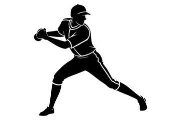 Obraz premium Baseball pitcher throwing ball in black silhouette