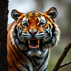Naklejka premium Fierce Sumatran Tiger Roaring in the Wild