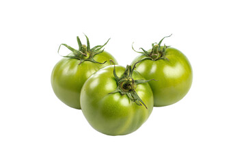 three green tomatoes on a white background