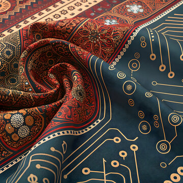 fusion of ajrak texture with circuit lines herit