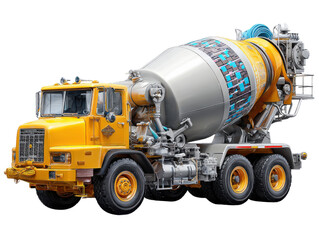 Concrete Mixer Truck: A robust yellow and gray concrete mixer truck, ready for work, perfectly captures the essence of construction and industry. 