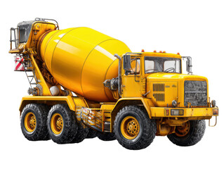 Concrete Mixer Truck on Duty: A bright yellow concrete mixer truck stands ready for action. Its massive drum and sturdy wheels reflect industrial strength.