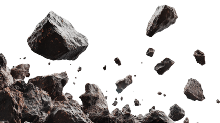 Raw rock texture of a natural asteroid belt gemstone floating on a transparent background. PNG
