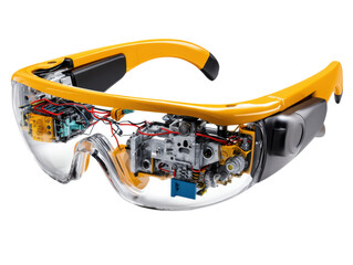 Technological Marvel: A close-up view showcasing a modern piece of smart glasses technology, unveiling its intricate internal mechanisms and design, creating a compelling visual of innovation.