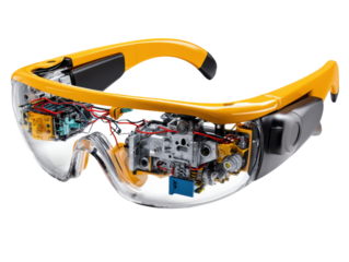 Technological Marvel: A close-up view showcasing a modern piece of smart glasses technology, unveiling its intricate internal mechanisms and design, creating a compelling visual of innovation.