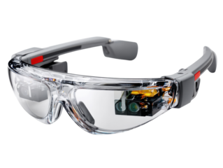 Futuristic Eyewear: A close-up shot reveals a pair of cutting-edge, high-tech glasses, showcasing innovation in wearable technology and offering a glimpse into the future. 