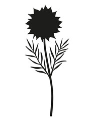 Silhouette of nigella flower. Blooming perennial wild plant with leaves, minimal style. Botanical element for design projects. Vector illustration