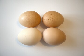 4 brown chicken eggs isolated with white background.