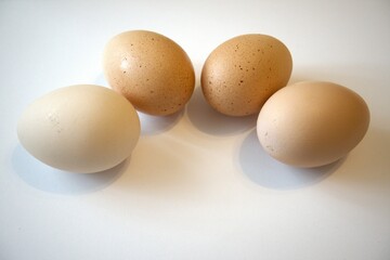 4 brown chicken eggs isolated with white background.