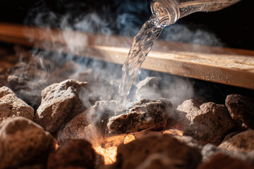 Hot Sauna Stones with Steam &ndash; Traditional Sauna Experience for Wellness and Spa Use