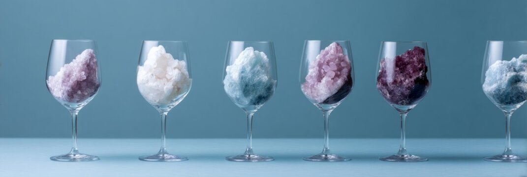 Glittering geode shards nestled in elegant goblets evoke crystal magic, transcendent alchemy, and quirky celebrations of Earth Day - Powered by Adobe