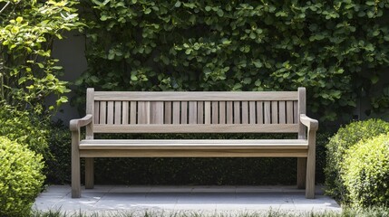 Wooden bench set peacefully in natural environment