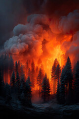 Scene of a forest engulfed in flames