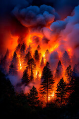 Scene of a forest engulfed in flames