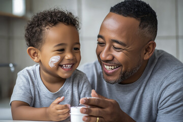 Joyful father and son