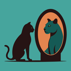 Conceptual Silhouette of Cat and Lion in Mirror Symbolizing Inner Strength, Courage, and Empowered Self-Image

