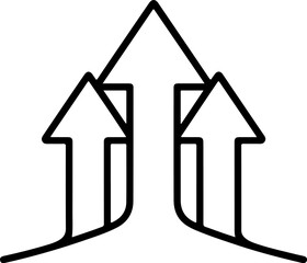 Three arrows pointing upwards merging into a single peak representing growth and success