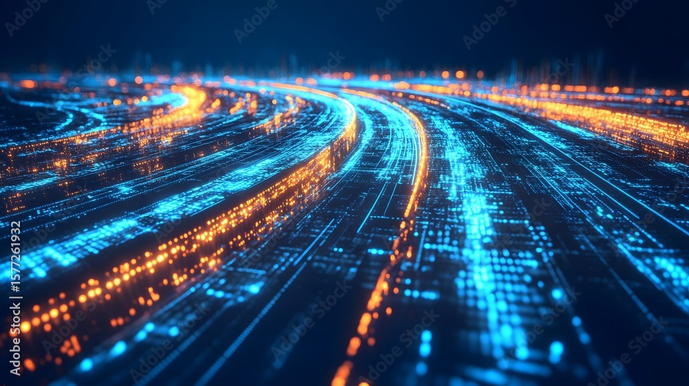 Poster dynamic digital data streams flowing in a futuristic network