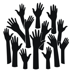 Obraz premium Silhouette Collection Diverse Hands Reaching Upward - Vector Illustration