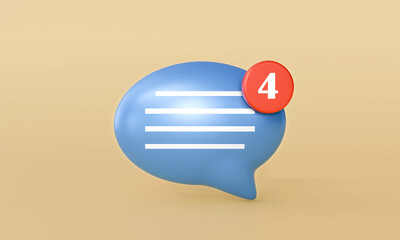 3D blue speech bubble with red sign message alert on yellow background. Concept of communication, conversation and social media messages.