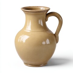 Rustic ceramic pitcher with a curved handle and a crackled glaze finish isolated on white background