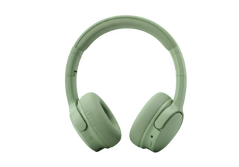 Wireless surround headphones in soft green color on isolated on white or transparent background. PNG