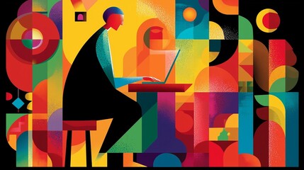 Vibrant Abstract Art of Person at Laptop