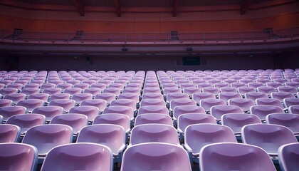 Naklejka premium Rows of vacant white plastic stadium seats, awaiting an event, chairs, plastic chairs