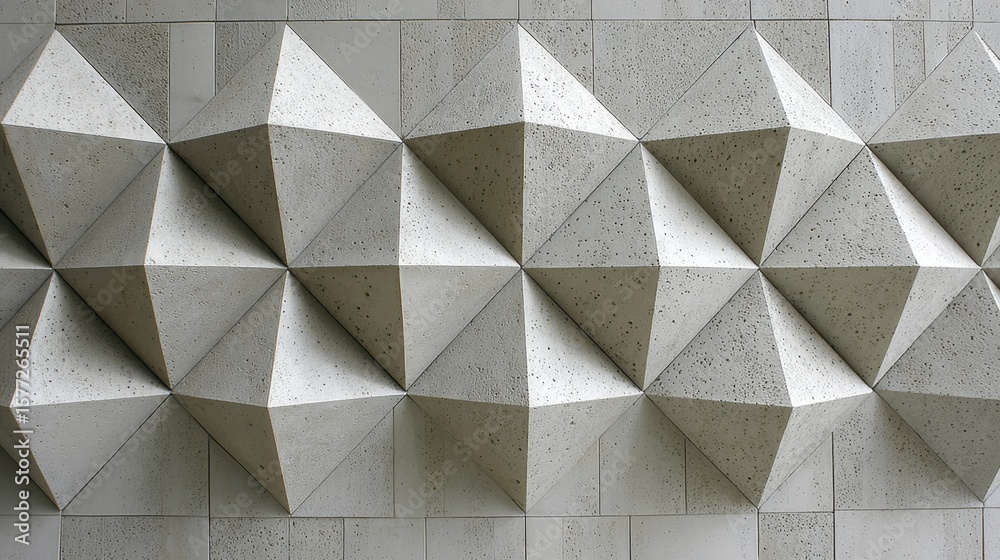 Poster modern architectural detail featuring a wall adorned with three dimensional triangular concrete tile