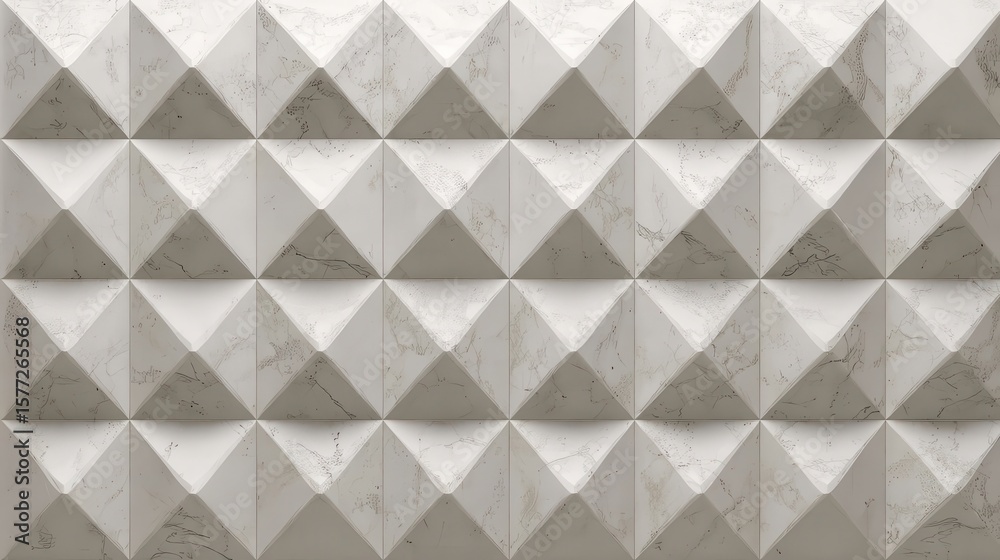 Poster white marble surface with a geometric pyramidal pattern creating an elegant and textured background,