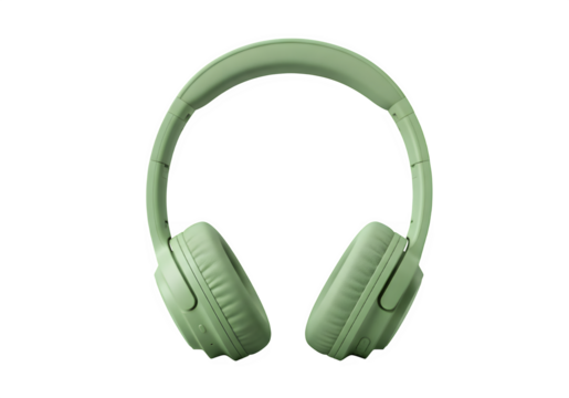 Wireless surround headphones in soft green color on isolated on white or transparent background. PNG
