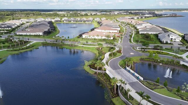 large luxury single-family home real estate with large lakes in Lakewood Ranch, Florida