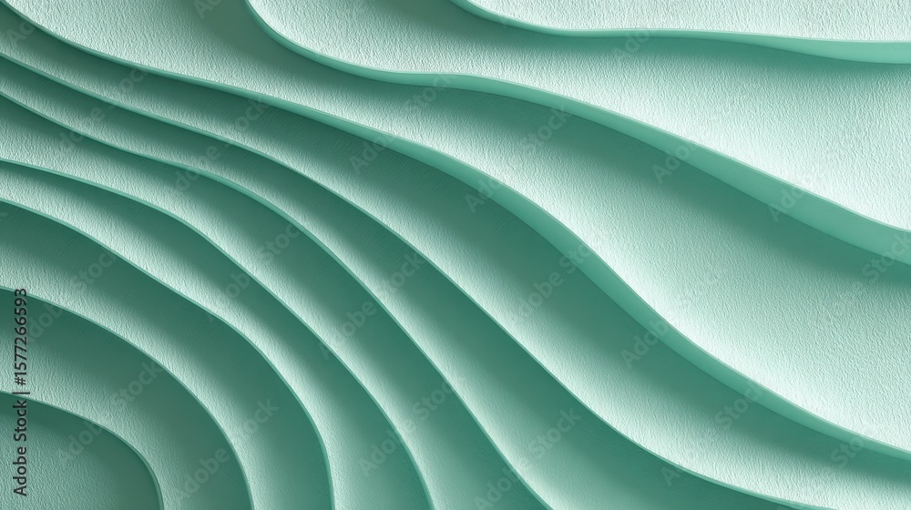 Poster turquoise waves rippling across frame, generating fluid abstract pattern with undulating textures re